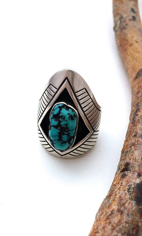 HOWARD NELSON Mens Silver & Turquoise Navajo Ring, Sz 10 1/2