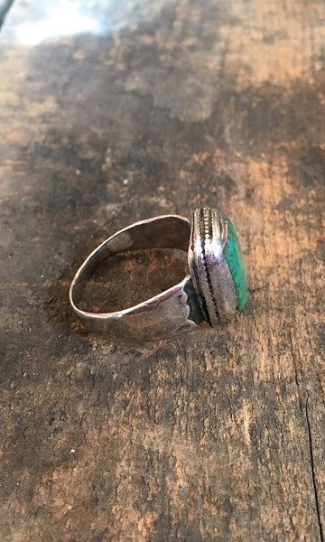 SIMPLE PLEASURES Vintage Silver and Green Turquoise Navajo Ring, Sz 12