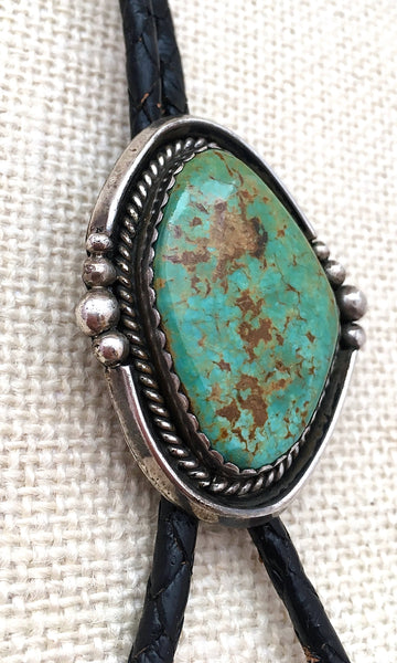 SOUTH BY SOUTHWEST Vintage Silver & Turquoise Bolo Tie with Leather Cord