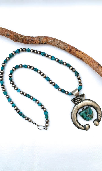 HI HO SILVER Navajo Naja Silver & Turquoise Necklace by Chimney Butte