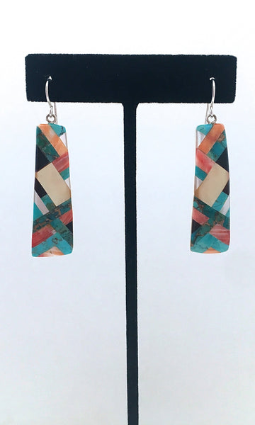 SANTO DOMINGO Spiny Oyster, Turquoise, MOP and Jet Mosaic Inlay Earrings