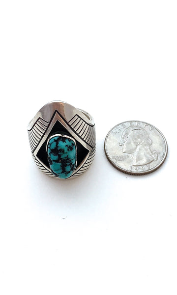 HOWARD NELSON Mens Silver & Turquoise Navajo Ring, Sz 10 1/2