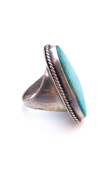 SUPER SIZE ME 1970s Large Statement Navajo Silver and Turquoise Ring, Sz 10 1/2