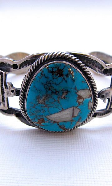 THUNDERBIRD Fred Harvey Style Silver & Turquoise Navajo Cuff