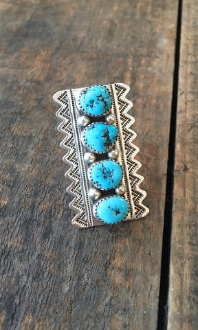 RING IT ON Large Navajo Turquoise and Silver Ring, Sz 7 1/2