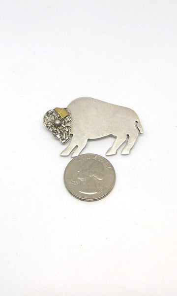 BUFFALO GAL  1990s TM-140 Mexican 925 Sterling Silver and Brass American Bison Brooch