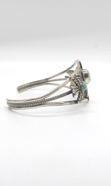 THUNDERBIRD Native American Sterling Silver & Turquoise Thunderbird Cuff Signed Sterling GRHE H