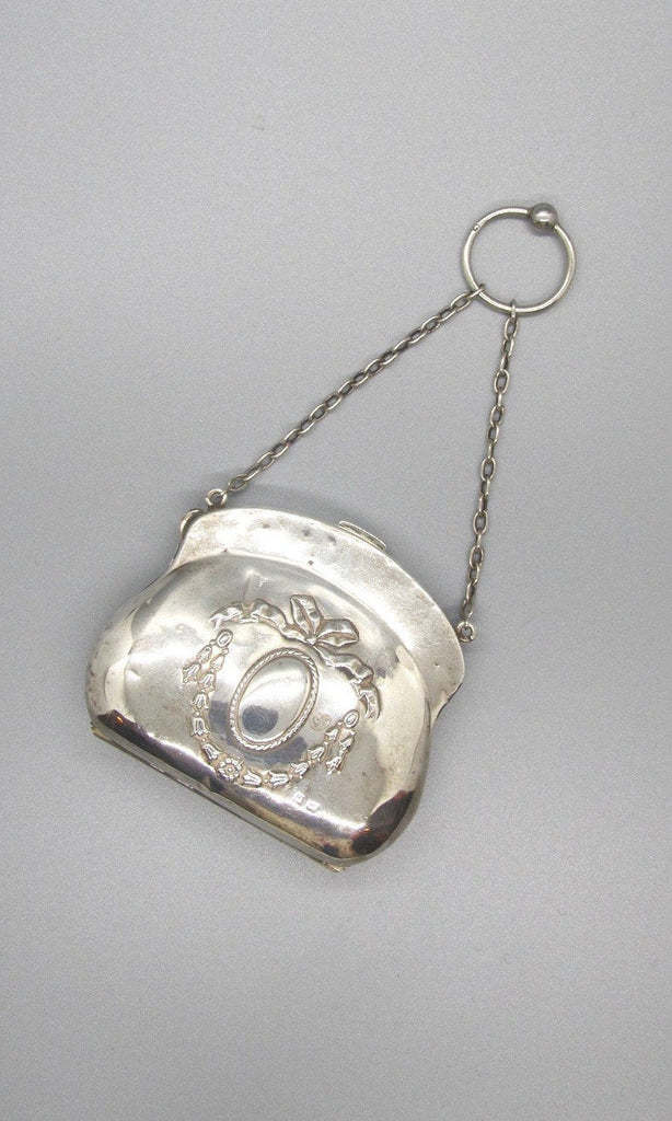 CHATELAINE PURSE Antique 1800s English Sterling Silver Bag, Lion (British), Anchor (Birmingham) h Hallmarks