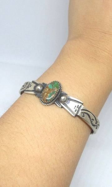 NATIVE BEAUTY Sandcast Sterling Silver & Turquoise Cuff by Martha Cayatineto