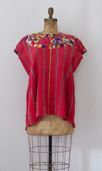 NICE FOLK 1970s Embroidered Guatemalan Frida Kahlo Style Huipil, Size Medium