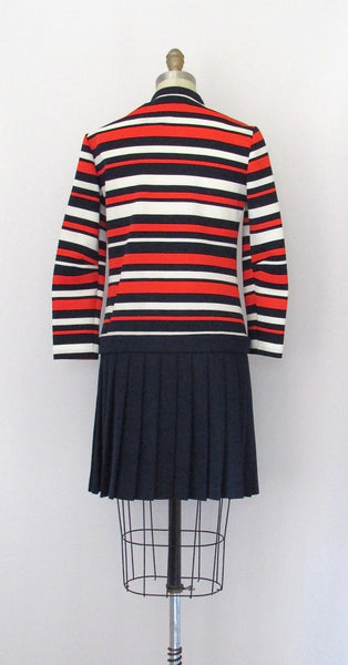 STRIPED ZONE 1960s Double Knit Mod Dress w/ Pleated Skirt by Butte Knit, Sz Small