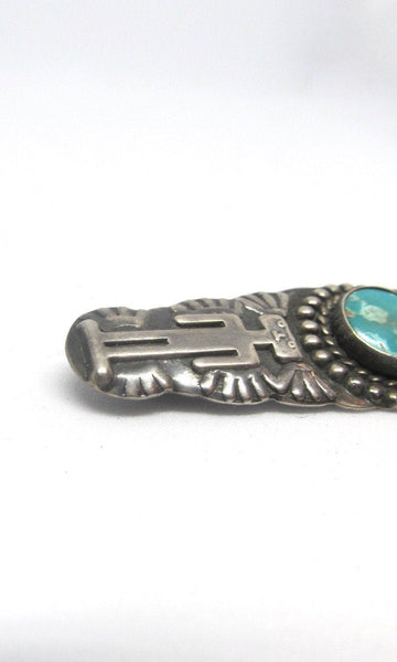 FRED HARVEY ERA 1930s Coin Silver & Turquoise Stamped Bar Brooch