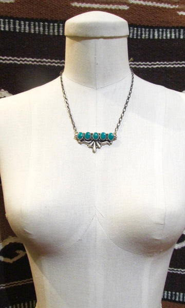 HANG FIVE Sterling Silver and Turquoise Sandcast Pendant Necklace by E Richards