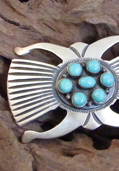 DB 60s Navajo Silver and Turquoise Sancast Brooch