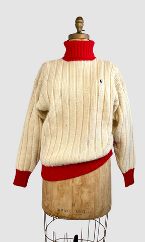 RALPH LAUREN 90s Pullover Chunky Knit Ribbed Sweater, Medium
