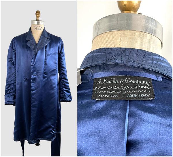 SULKA Mens 40s Silk Jacquard Belted Smoking Jacket, Medium